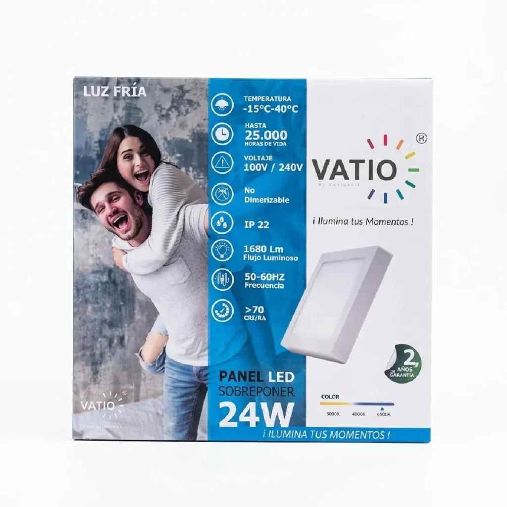 Panel LED cuadrado sobreponer 24W - Vatio