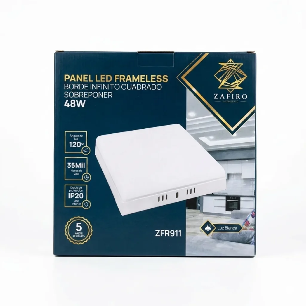 Panel LED frameless borde infinito cuadrado 48W - Zafiro